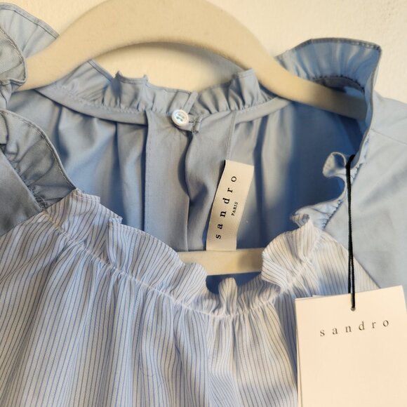 Sz40 NEW Sandro Rosalyn Blue Romper with Ruffle Details - US 8 - Picture 3 of 14